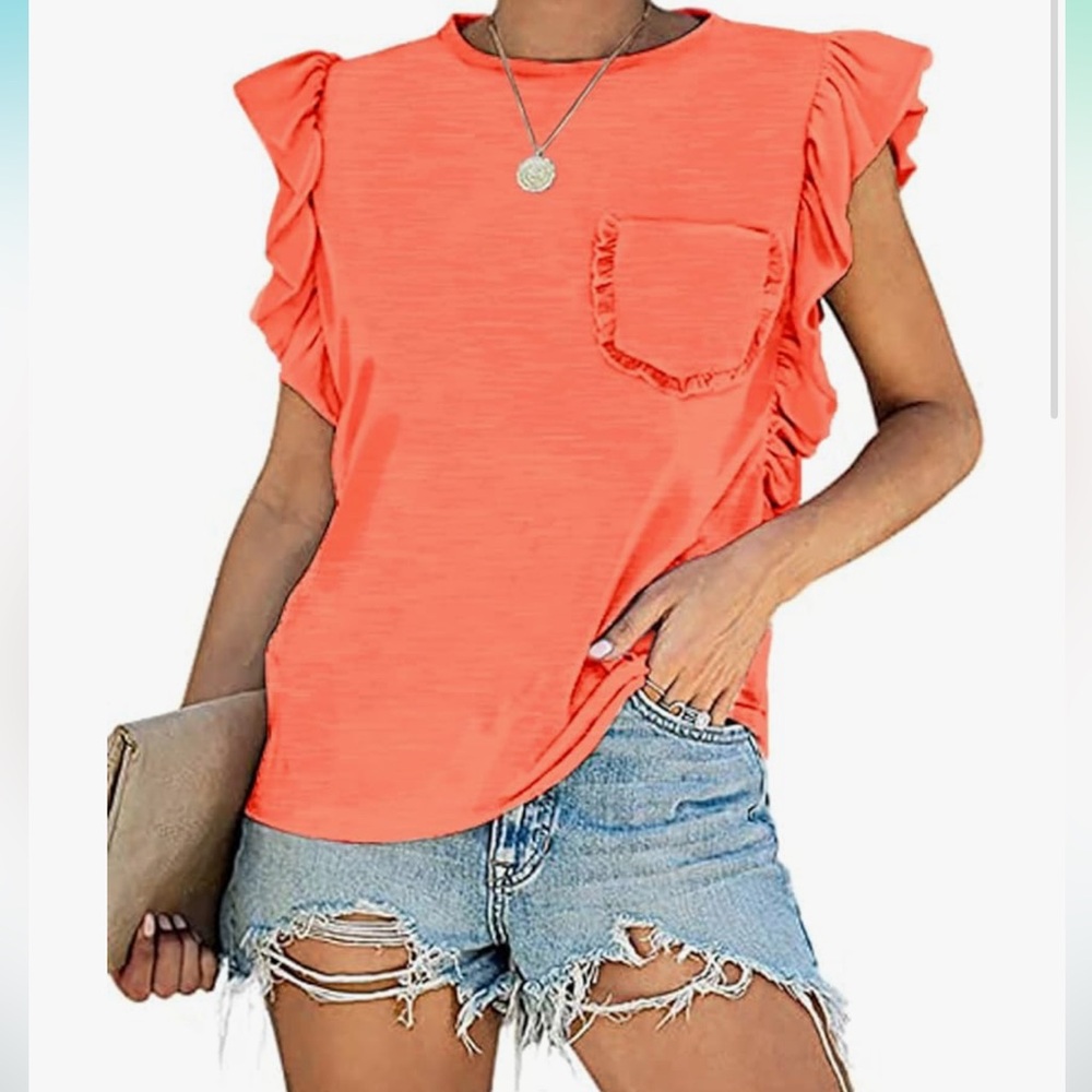 MIHOLL Sleeveless Top Ruffle Orange Large